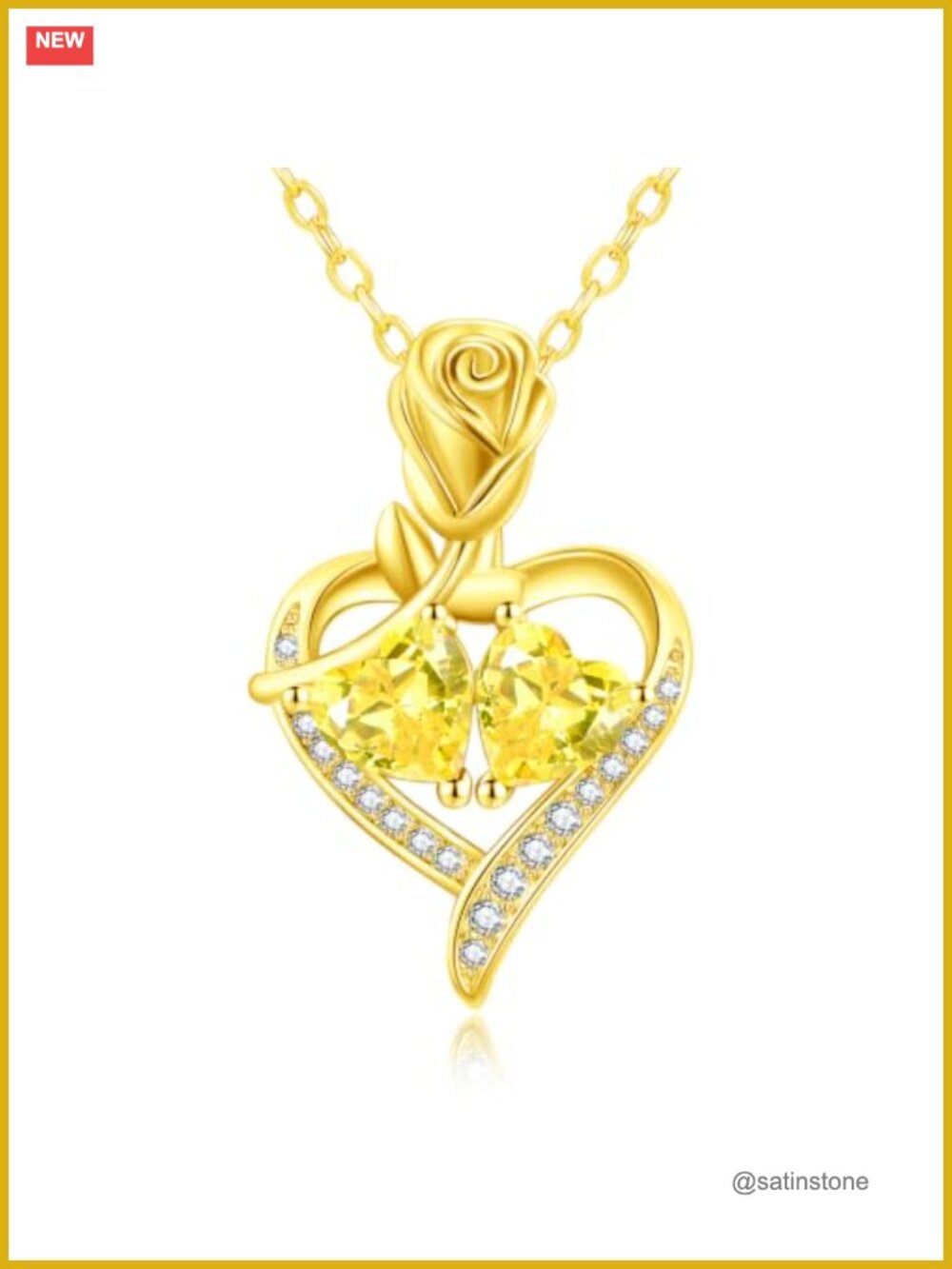 14K Gold Plated Double Heart Birthstone Pendant Necklace